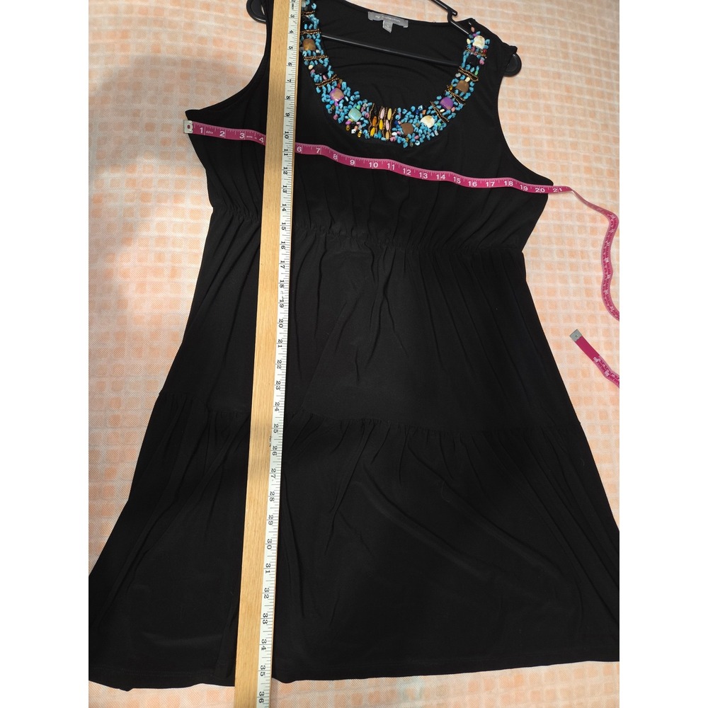 NY Collection Embellished Tiered Dress Womens XL Black Boho Beaded Neckline - Picture 4 of 5